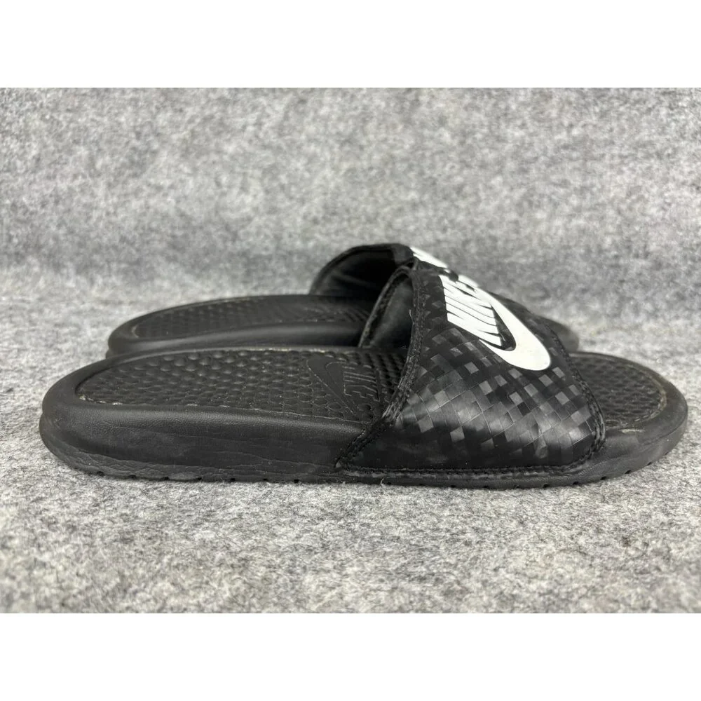 NIKE Benassi JDI Shoes Mens Size 8 Black‎ White Slide Sandals Slip On Comfort